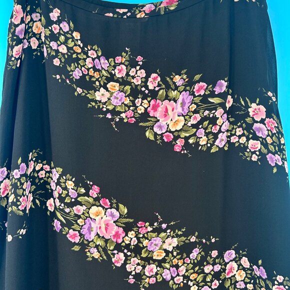 JONES NEW YORK SPORT BLACK FLORAL SHEER OVERLAY SILK MAXI SKIRT - 12 - Picture 2 of 5